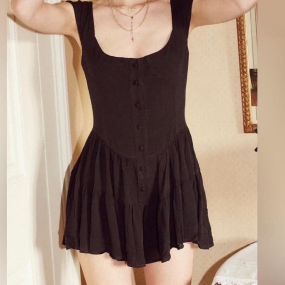 Vanessa Mooney black ruffled romper